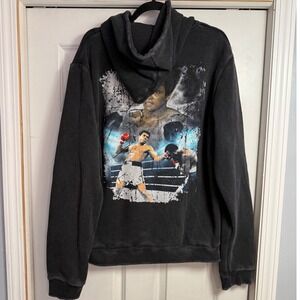 Muhammad Ali Graphic Hoodie Vintage Wash Black XL Athletic Boxer Tribute